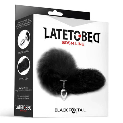 Metal Butt Plug Foxy Tail Velvet Touch 40 cm Black packaging