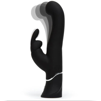 Black G-Spot Stroker Rabbit Vibrator with dual motors, featuring a rounded tip and bunny ears for targeted stimulation.