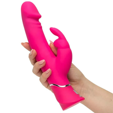 Person holding Realistic Dual Density Rabbit Vibe Pink for enhanced pleasure