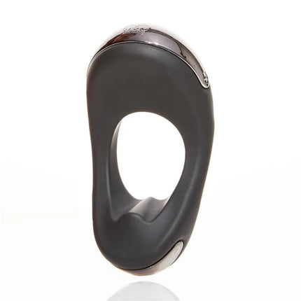 Atom Plus Virbrating Penis Ring and Perianal Stimulator Black dual-motor device for enhanced pleasure, front view.