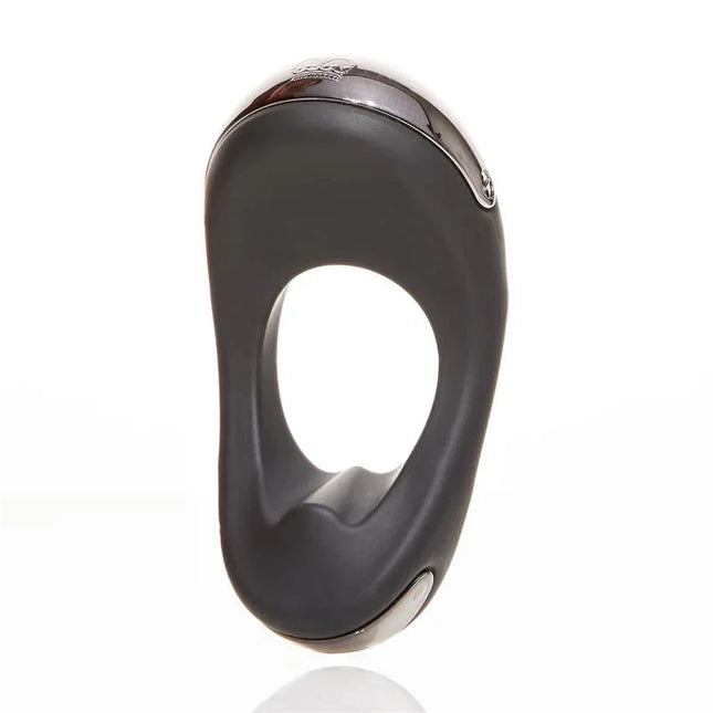 Atom Plus Virbrating Penis Ring and Perianal Stimulator Black dual-motor device for enhanced pleasure, front view.