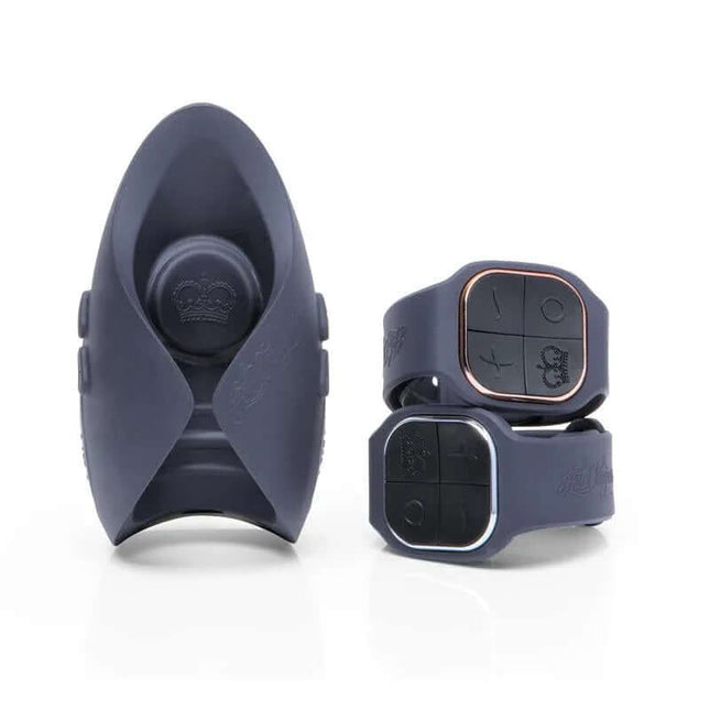Couple Masturbator Pulse Duo Lux with wrist remote controls for hands-free pleasure.