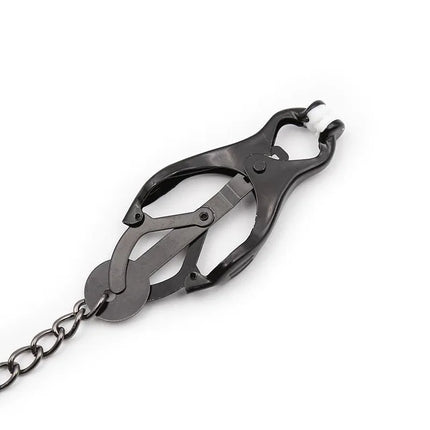 Japanese Nipple Clamps with Chain Black for BDSM Play by Latetobed