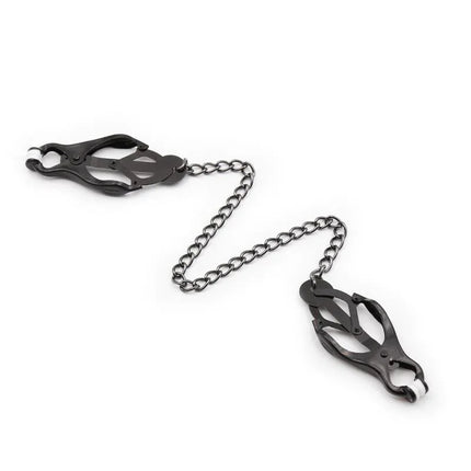 Japanese Nipple Clamps with Chain Black - BDSM accessory with secure bite and connecting chain for adventurous play.
