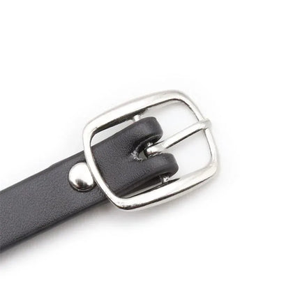Collar with Hoop and Bell Black featuring a silver buckle and elegant design.
