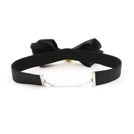 Collar with Bow and Bell 29 cm Size M Black, elegant and playful design for BDSM role-play, adjustable fit for comfort.