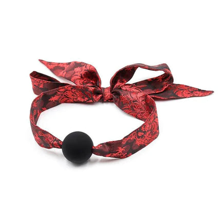 Silicone Ball Gag Red/Black with patterned fabric, part of the Latetobed Bdsm Line, designed for comfort and durable intimate play.