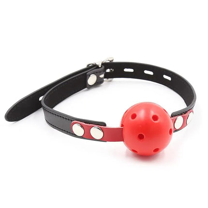 Ball Gag Breathable Black/Red with adjustable strap from Latetobed BDSM line, featuring comfort and airflow design for couples' sessions.