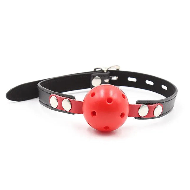 Ball Gag Breathable Black/Red with adjustable strap for comfort and style, part of the Latetobed BDSM Line, featuring airflow design.
