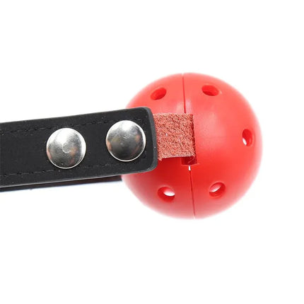 Ball Gag Breathable Black/Red with adjustable strap and airflow design for comfort and secure fit, part of Latetobed BDSM Line.