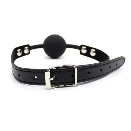 Silicone Ball Gag 4 cm Adjustable Black with buckle strap for BDSM play.
