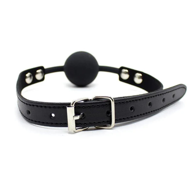 Silicone Ball Gag 4 cm Adjustable Black with buckle strap for BDSM play.