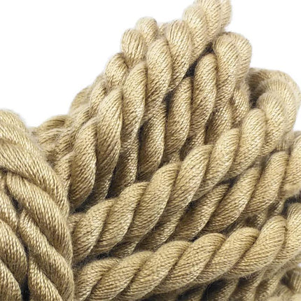 Close-up of Synthetic Hemp Bondage Rope Nature 10 Meter in natural tone, ideal for BDSM sessions by Latetobed.