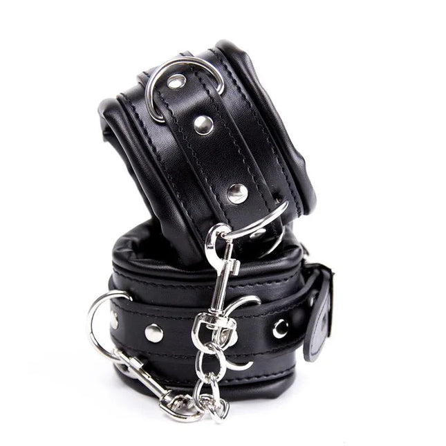Ankle Cuffs Black with adjustable design and removable chain, from Latetobed BDSM Line for secure restraint and comfort.