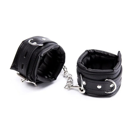 Ankle Cuffs Black with removable metal chain for BDSM play