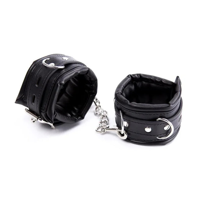 Ankle Cuffs Black with removable metal chain for BDSM play