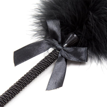 Feather Tickler with Bow 25 cm Black for BDSM play, featuring black feathers and a bow accent, 25 cm length for optimal teasing.