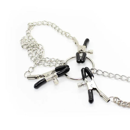 Nipple Clamps and Clit Clamps with Chain Metal for BDSM play, featuring metal design and linked chains for intense pleasure.