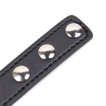 Close-up of Collar with Heart Shaped Hoop Adjustable 41,5 cm Black showing metal studs on black leather