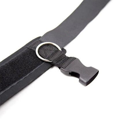 Close-up of Neoprene Handcuffs with Veldro Black featuring Velcro closure and durable strap for secure restraint.