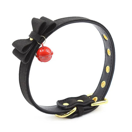 Collar with Bow and Rattle 44 cm Black/Red from Latetobed BDSM line featuring a red bell and adjustable black design.