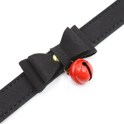 Collar with Bow and Rattle 44 cm Black/Red featuring a black strap, elegant bow, and red bell for intimate play and kink enthusiasts.