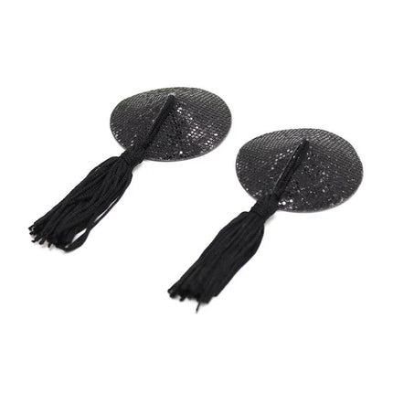 Nipple Covers Self-adhesive Black from Latetobed BDSM Line with tassel design for bold allure.