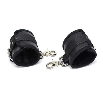 Leather Handcuffs with Big Hoops Black showcasing premium leather and durable hardware for BDSM enthusiasts.