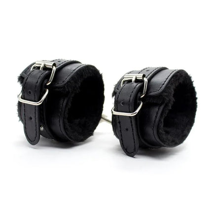 Ankle Cuffs with Black Padded Interior 35 cm Black featuring soft lining for comfort and minimalist design, ideal for BDSM enthusiasts.