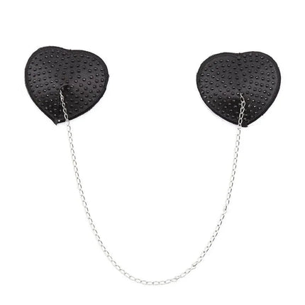Heart-shaped Nipple Covers with Metal Chain Black for BDSM accessories
