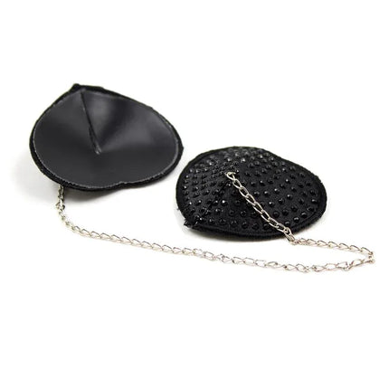 Nipple Covers with Metal Chain Black BDSM accessory on white background