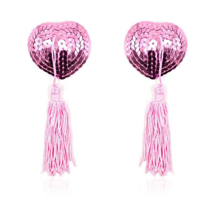 Self-Adhesive Heart Sequin Nipple Cover with Tassel Pink from Latetobed BDSM Line