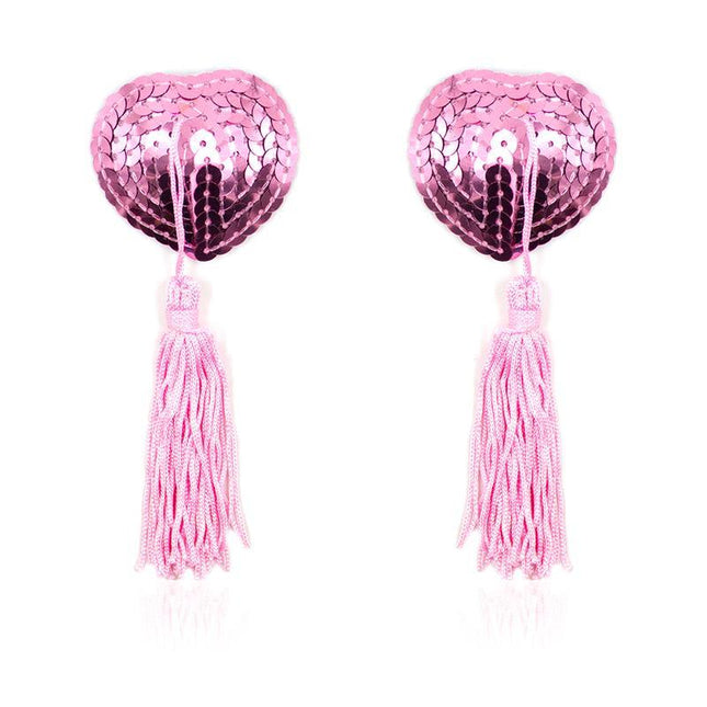 Self-Adhesive Heart Sequin Nipple Cover with Tassel Pink from Latetobed BDSM Line