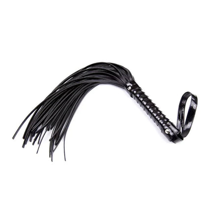 Shinny Handle Flogger 44 cm Black with glossy ergonomic grip for BDSM play