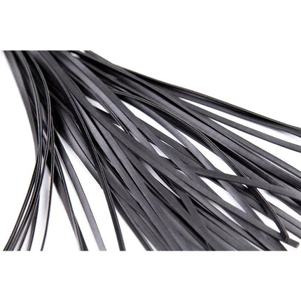 Close-up of Shinny Handle Flogger 44 cm Black with sleek black strands for BDSM play.