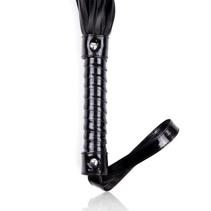 Shinny Handle Flogger 44 cm Black featuring glossy ergonomic grip for intense BDSM play