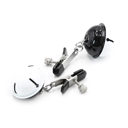 Nipple Clamps with Bell Black/White featuring adjustable tension and integrated bells.