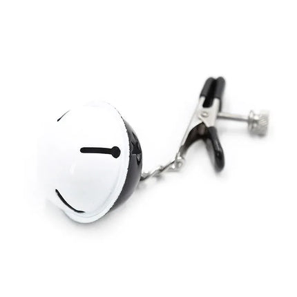 Nipple Clamps with Bell Black/White from Latetobed BDSM Line, adjustable tension with integrated bell for added sensation.