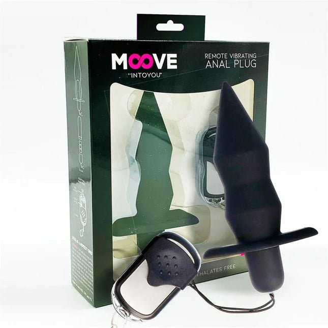 Vibrating Butt Plug with Remote Control Silicone Black by Moove, featuring 10 vibration functions for pleasure and wireless remote control.