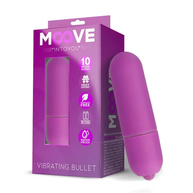 Vibrating Bullet 10 Speeds Purple by Moove in packaging, compact and powerful toy for enhanced pleasure.