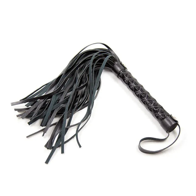Flogger Diamond Pattern with Metal Hardware 39 cm Black featuring ergonomic handle and soft tassels for BDSM enthusiasts