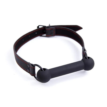Bone Gag Ball Adjustable Silicone Black with leather strap for BDSM play