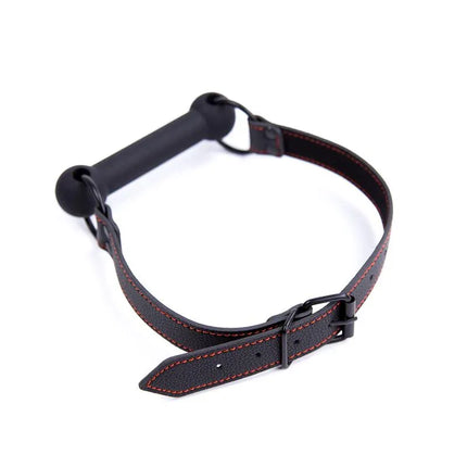 Bone Gag Ball Adjustable Silicone Black with leather strap for BDSM play