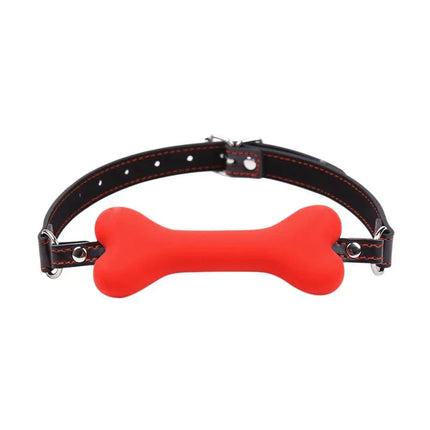 Bone Gag Ball Red with adjustable strap for BDSM play
