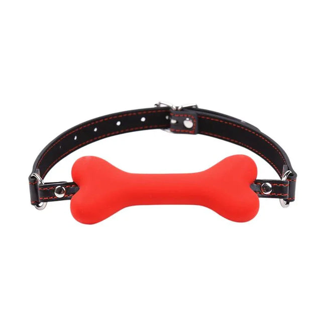 Bone Gag Ball Red with adjustable strap for BDSM play
