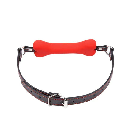 Bone Gag Ball Red with adjustable strap for BDSM play.
