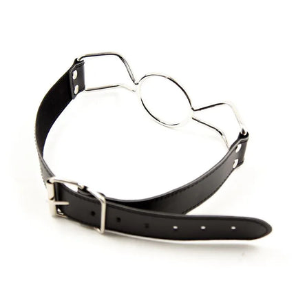 Metal O Ring Ball Gag 4.5 cm Size M with black adjustable strap and silver metal ring