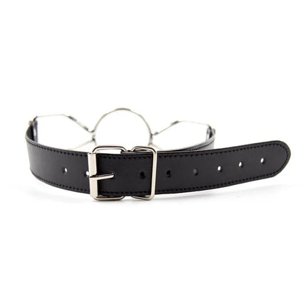 Metal O Ring Ball Gag 4.5 cm Size M with black adjustable strap and buckle, BDSM accessory for adventurous couples.