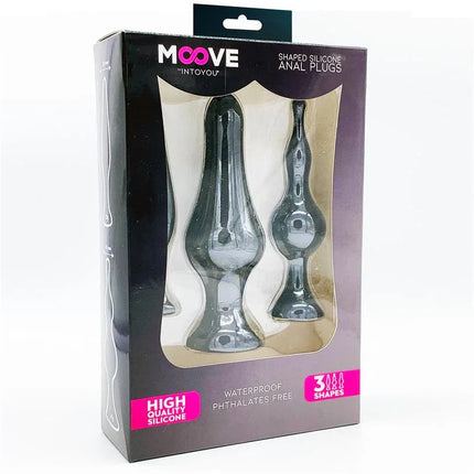 Set of 3 Butt Plugs Black by Moove, featuring high-quality silicone design, waterproof and phthalate-free, ideal for beginners.