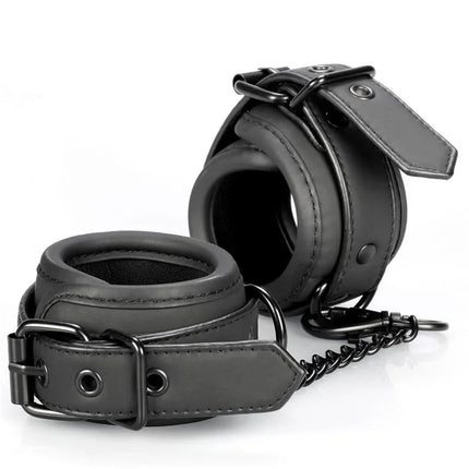 Matte black Handcuffs Vegan Leather by Intoyou Black Shadow, designed for BDSM play with elegant, cruelty-free vegan construction.